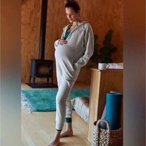 Free People x Hatch Maternity Warm Up Jumpsuit Small Gray Romper Hoodie Joggers